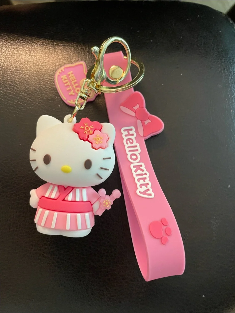 Hello Kitty Pink and White Silicone Keychain bag charm with Wrist Strap